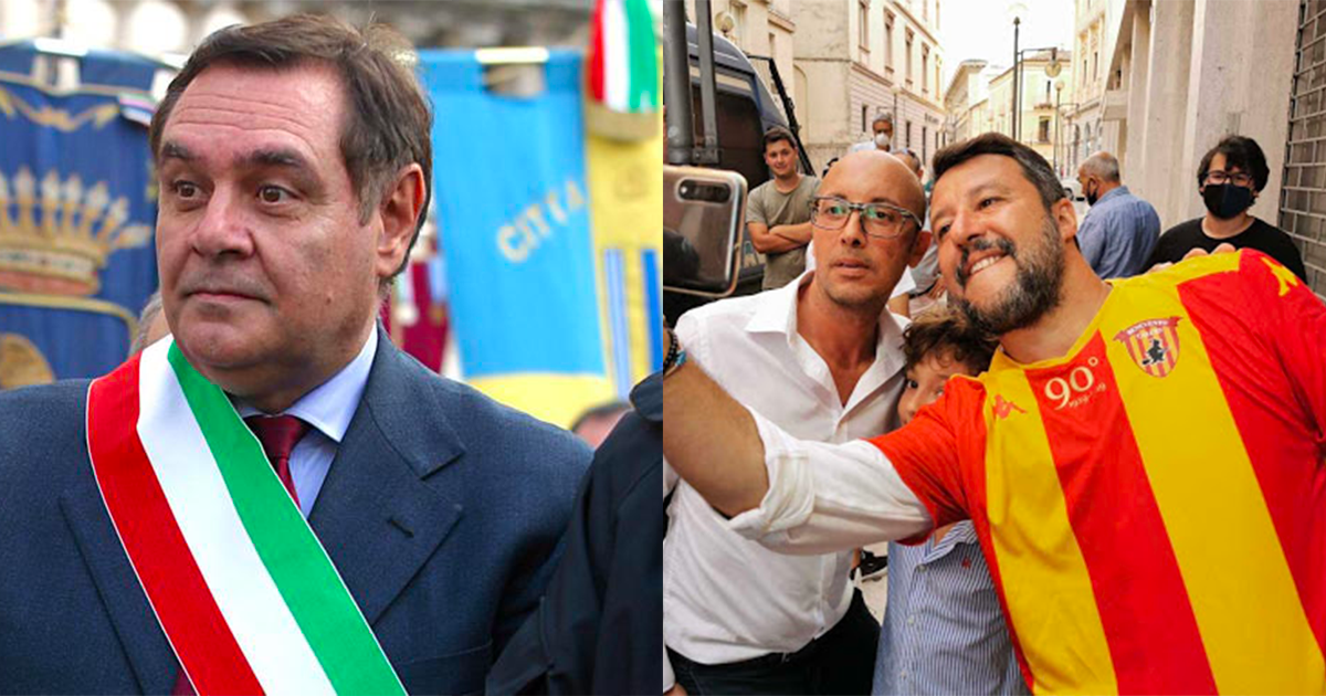 Matteo Salvini senza mascherina a Benevento, Mastella: “Sarà multato”