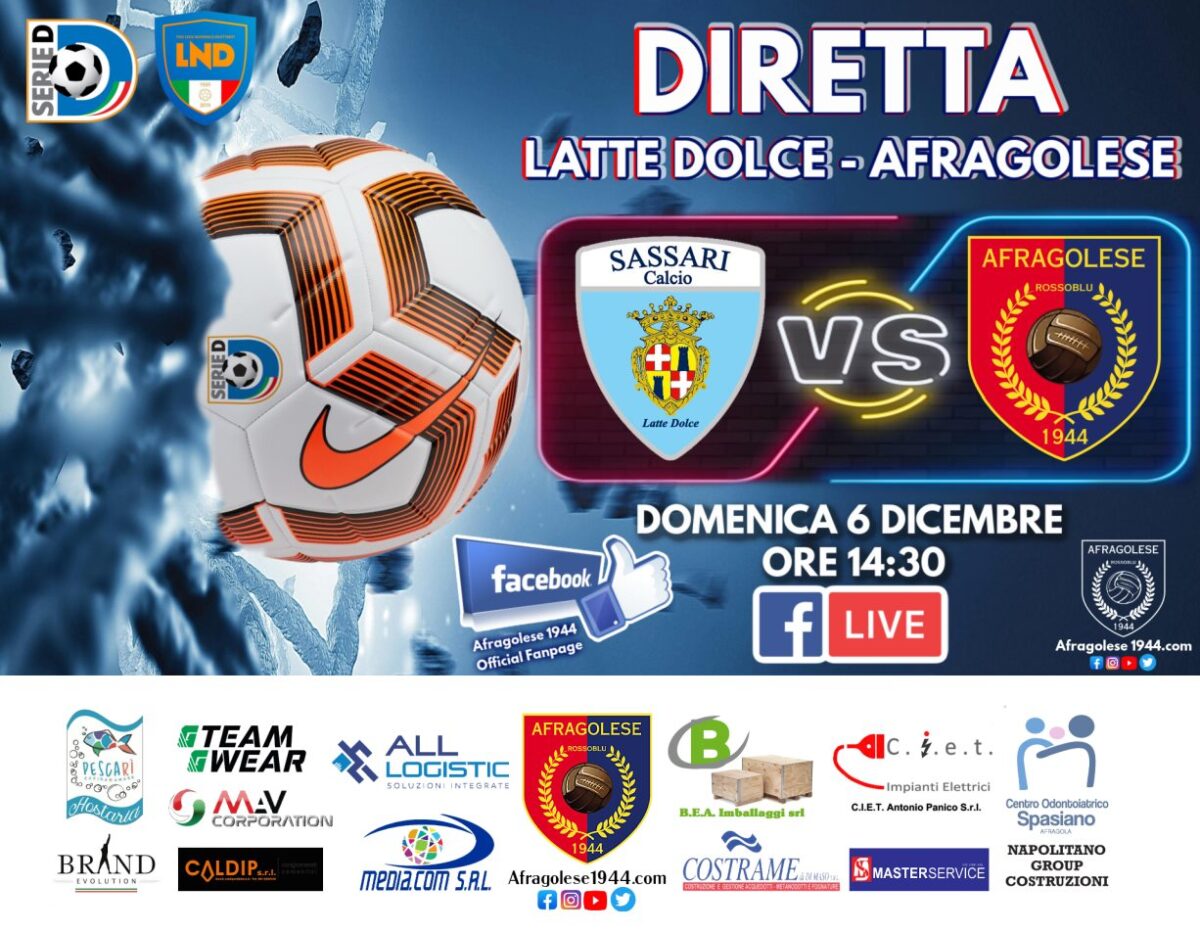 Domenica 6 dicembre, Latte Dolce-Afragolese in diretta facebook