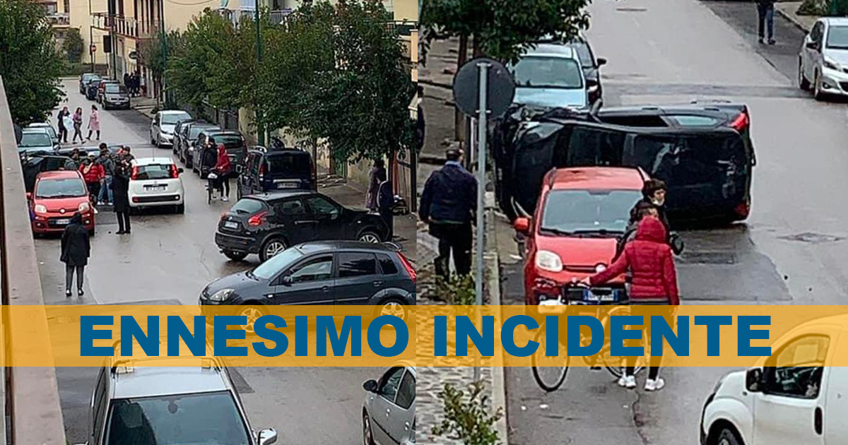 Casoria: ennesimo incidente pericoloso in via Buozzi, macchina capovolta