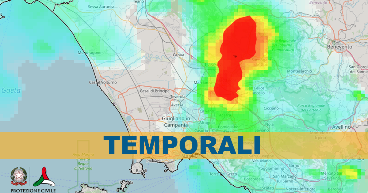 Maltempo tra Napoli e Caserta, forti temporali