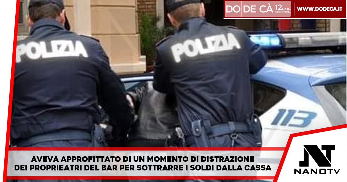 Porta via 800 euro dalla cassa di un bar: arrestato mentre scappa