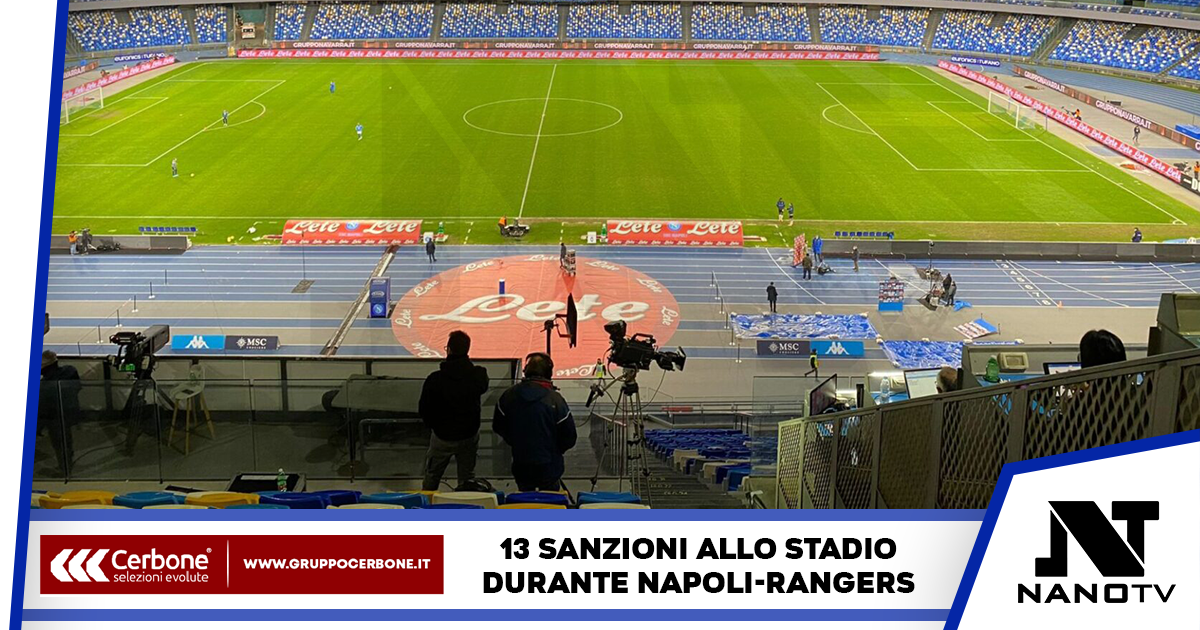 Napoli-Rangers: 13 sanzioni allo stadio