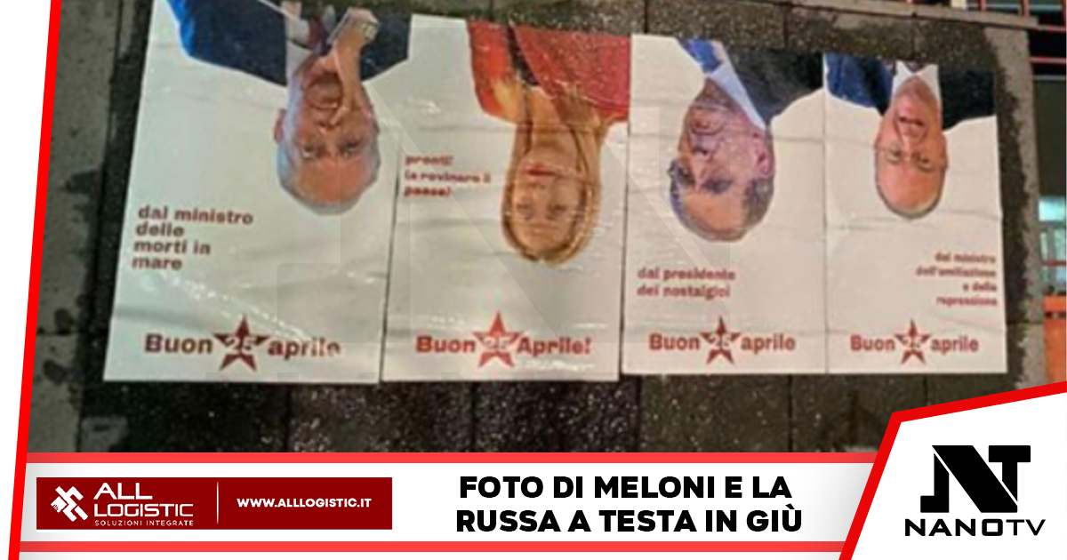 Napoli: foto a testa in giù di Meloni e La Russa ci sono anche Piantedosi e Valditara