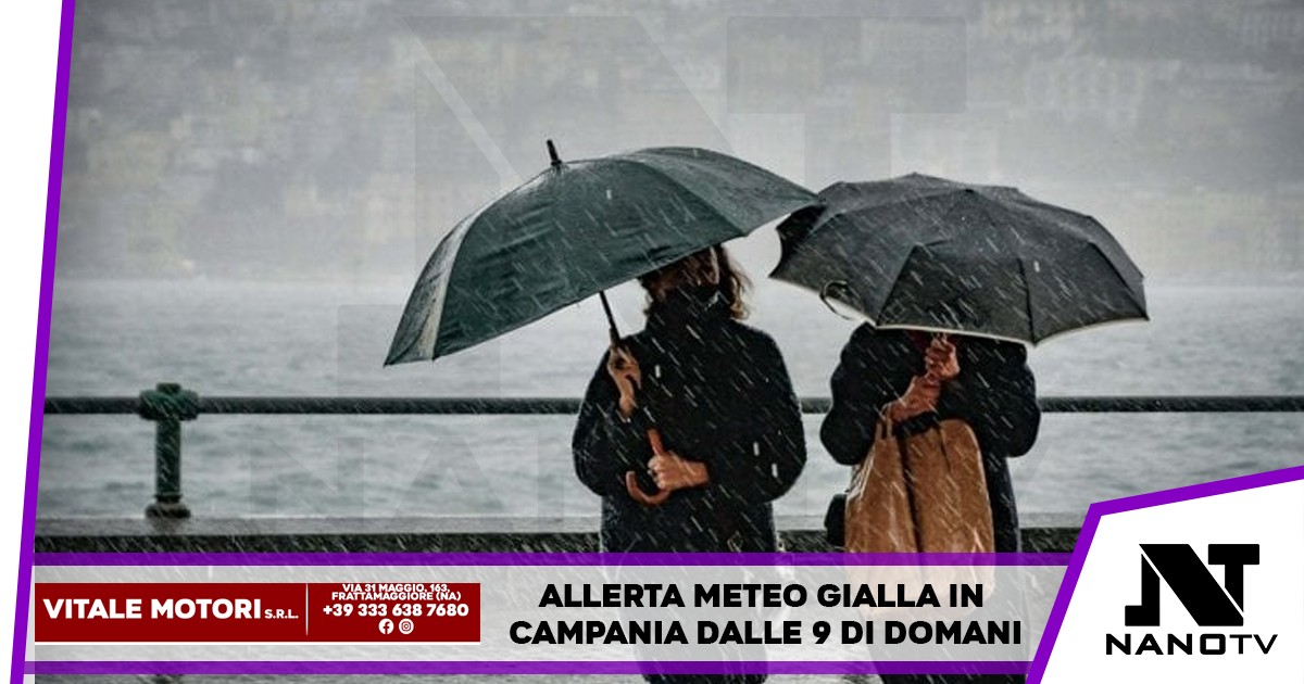 Allerta meteo gialla in Campania dalle 9 di domani
