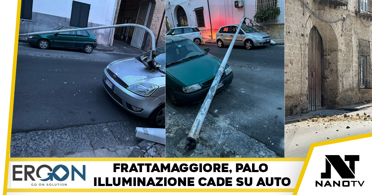 Frattamaggiore, ancora una tragedia sfiorata, cade palo illuminazone pubblica su auto di passaggio