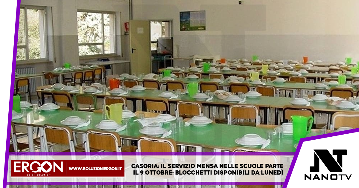 Scuola, il servizio mensa parte il 9 ottobre: blocchetti disponibili da lunedì