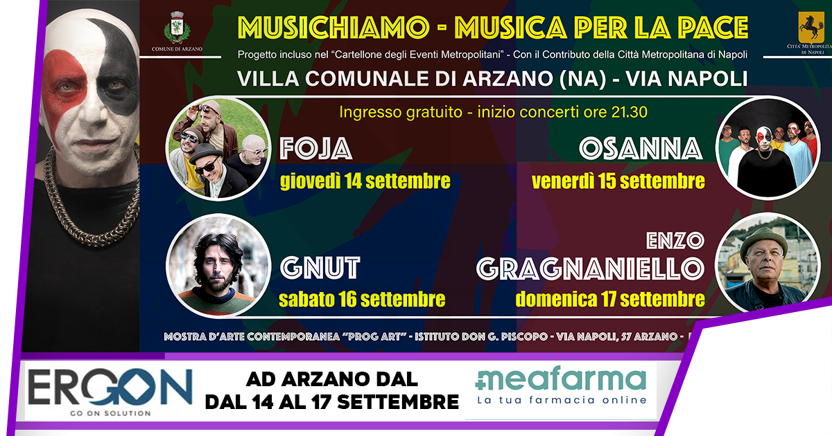 “Musica per la Pace” ad Arzano da giovedì 14 a domenica 17 settembre. 4 eventi del progetto MusichiAmo