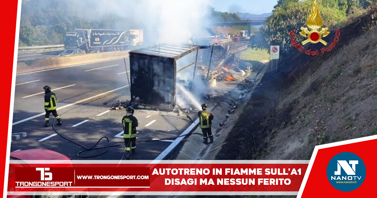 Caianello: Autotreno in fiamme sull’A1 nel tratto casertano, disagi ma nessun ferito