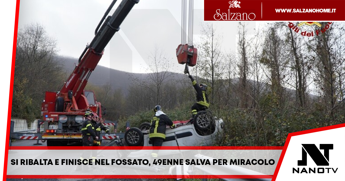 Avellino, Si ribalta e finisce nel fossato, 49enne salva per miracolo.