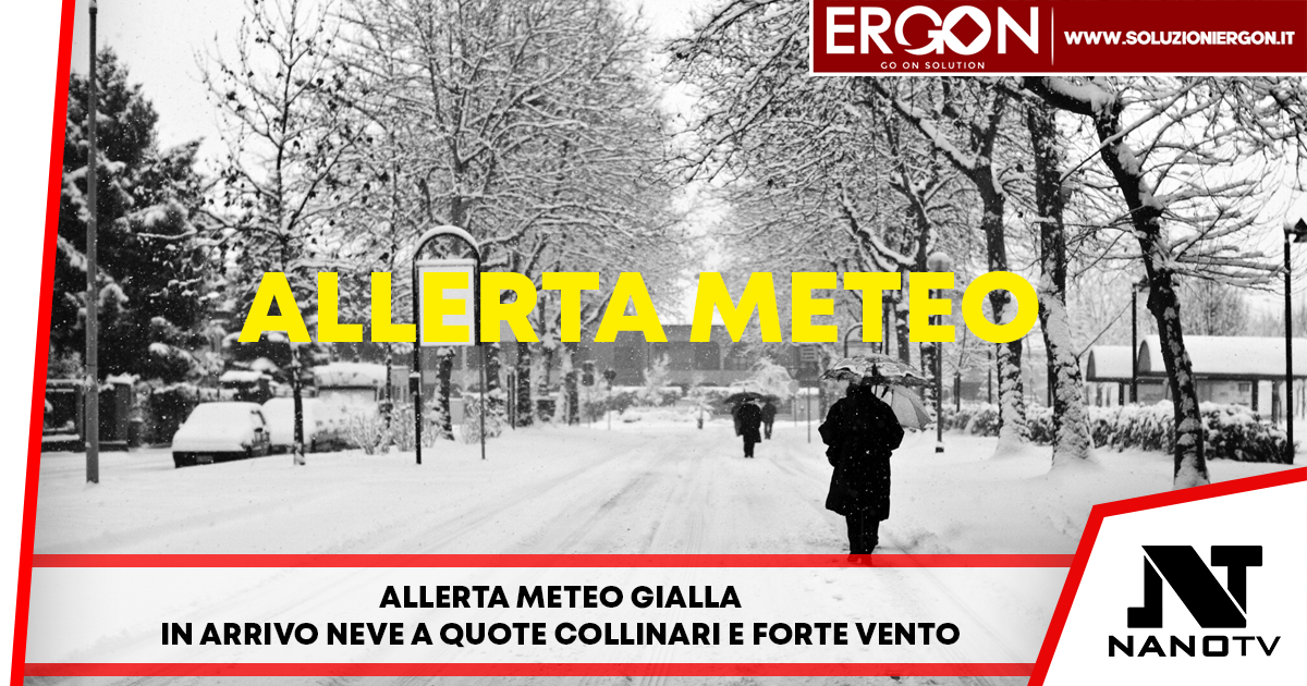 ALLERTA METEO GIALLA: In arrivo neve a quote collinari e forte vento