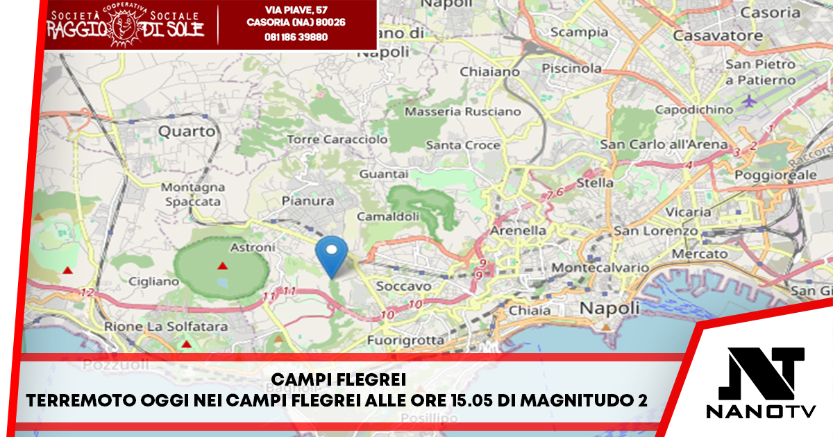 Napoli – Terremoto oggi nei Campi Flegrei alle ore 15.05, di magnitudo 2