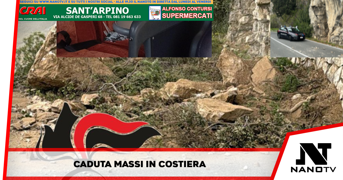 Piano di Sorrento: caduta massi, colpito un bus turistico