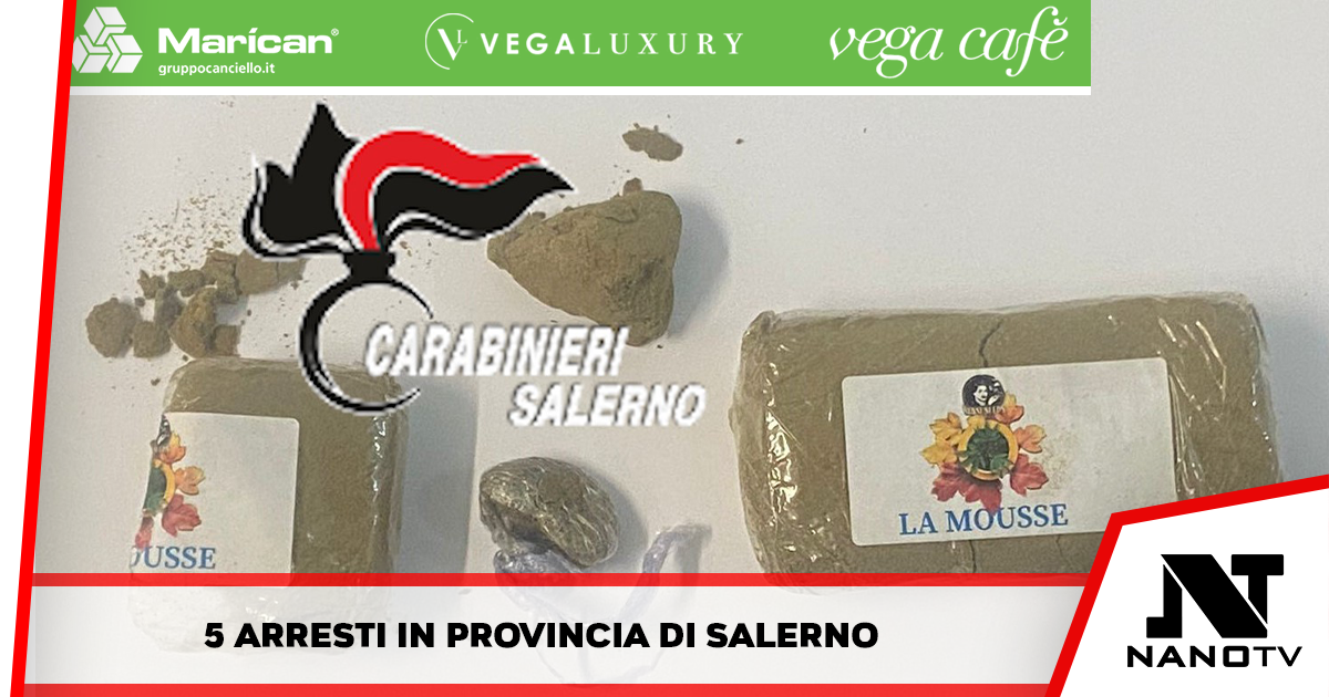 Spaccio di droga, 5 arresti in provincia di Salerno. Hanno tra i 19 e 21 anni