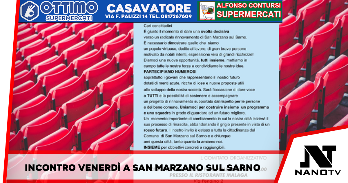 “Vivi San Marzano” incontra la comunità di San Marzano sul Sarno. Assemblea venerdì 12 aprile
