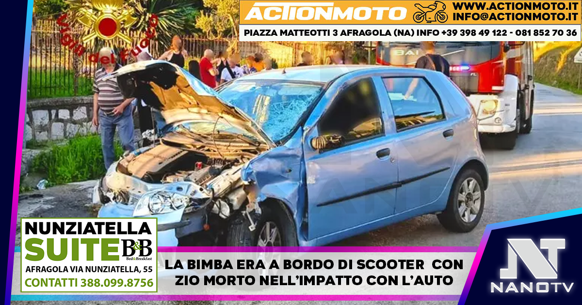 Incidente nell’Avellinese, si aggravano condizioni bimba 10 anni. A bordo scooter con zio che è morto in impatto con auto