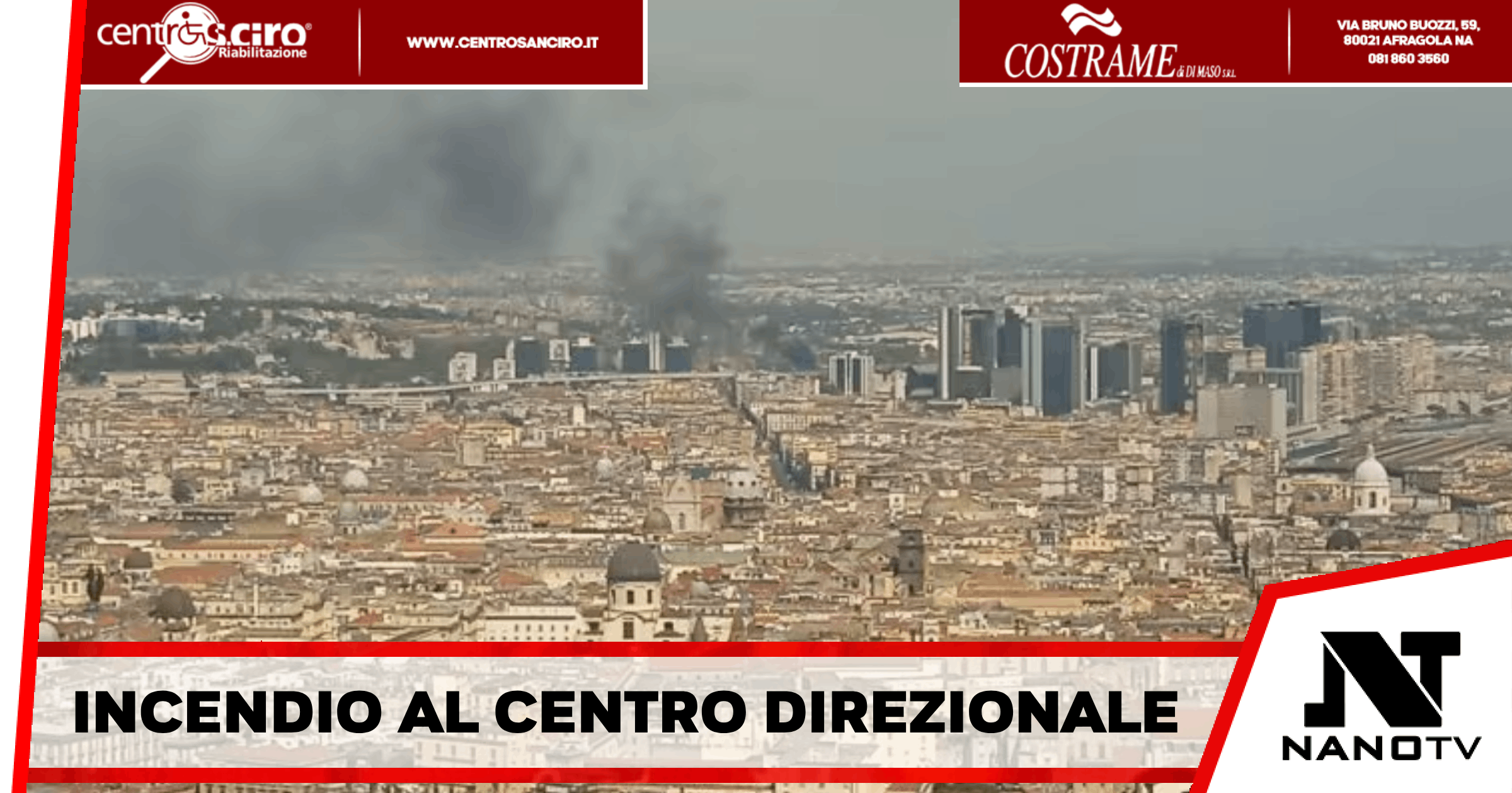 Napoli – Incendio nei pressi del Centro Direzionale di Napoli: in fiamme cumuli di rifiuti e nube nera sulla città