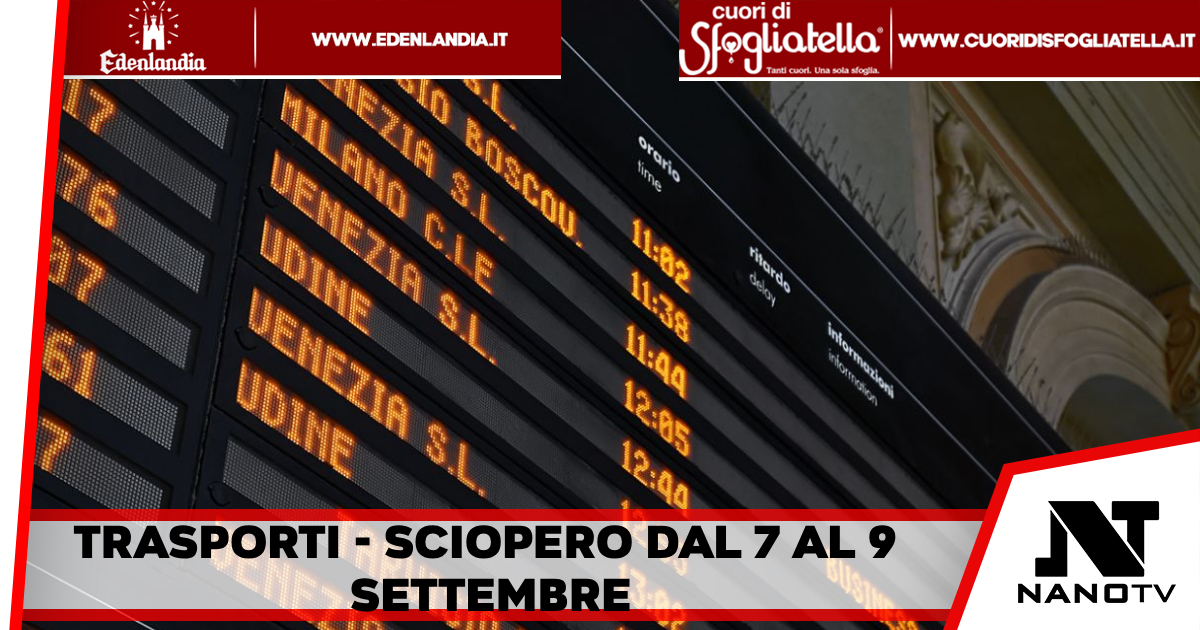 Dal 7 al 9 settembre sciopero dei trasporti aerei, ferroviario e locale
