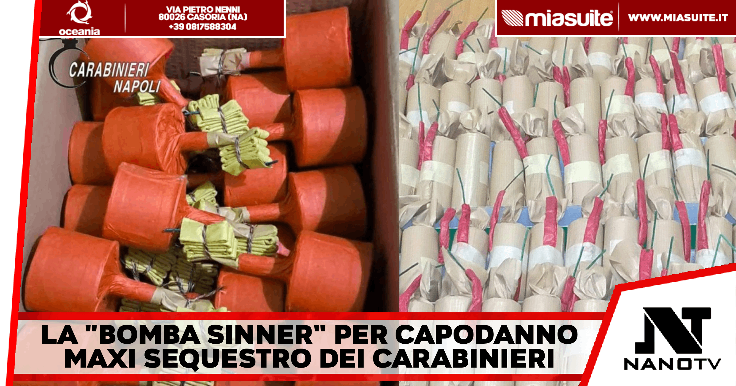 Napoli – I Carabinieri eseguono un Maxi sequestro nell’abitazione di un 24enne, trovano 50 chili di materiale esplosivo tra cui la “Bomba Sinner”