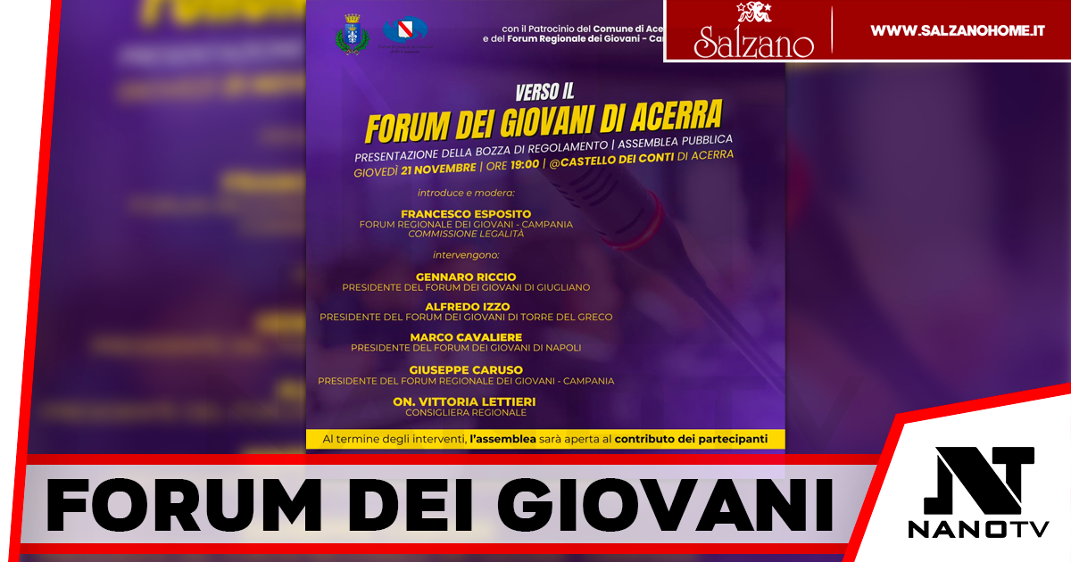 Acerra verso la nascita del Forum dei Giovani: assemblea pubblica il 21 novembre al Castello dei Conti
