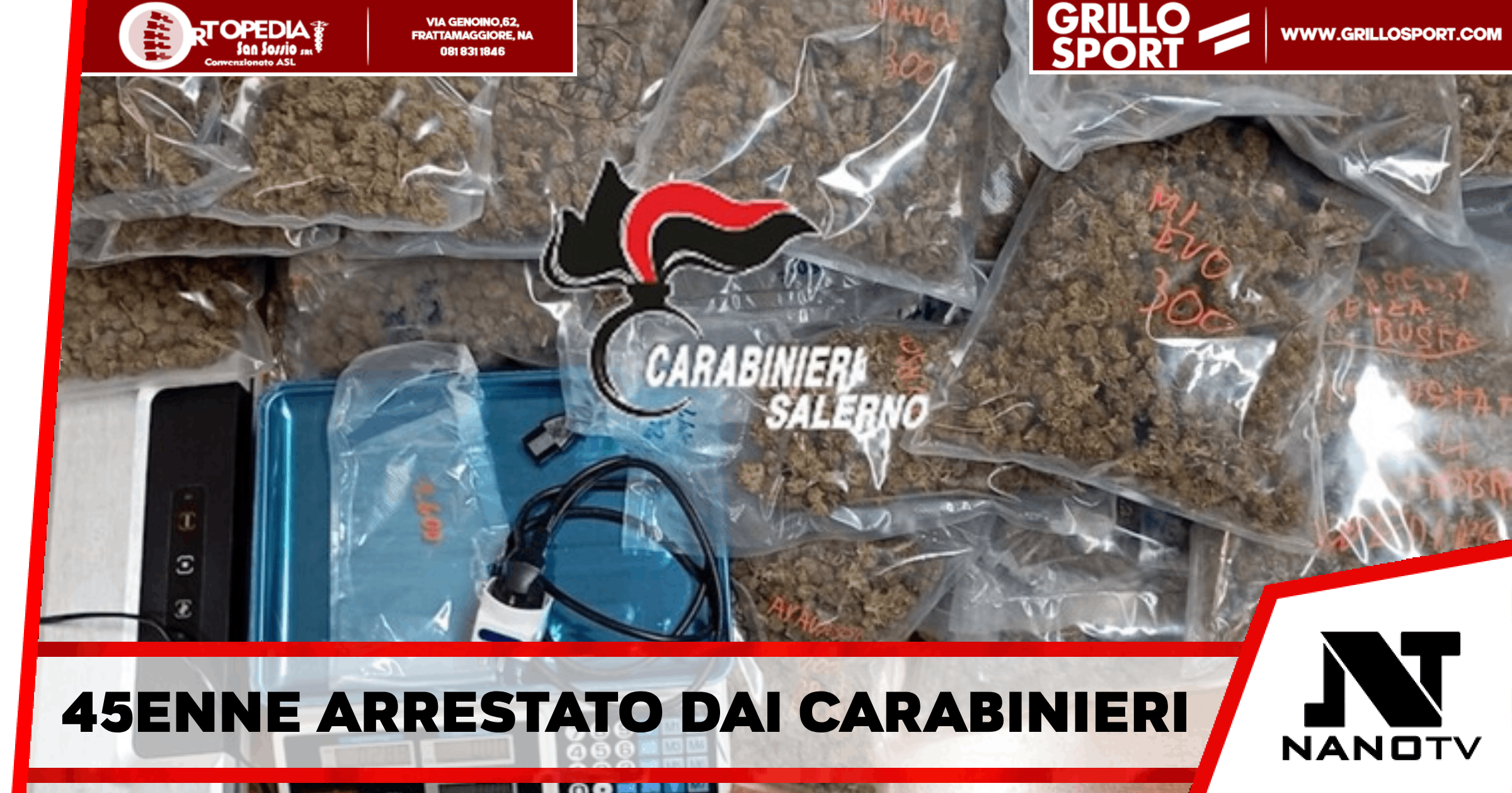 Fisciano – 45enne arrestato dai carabinieri: sequestrati 11 chili di marijuana, bilancia di precisione e contanti