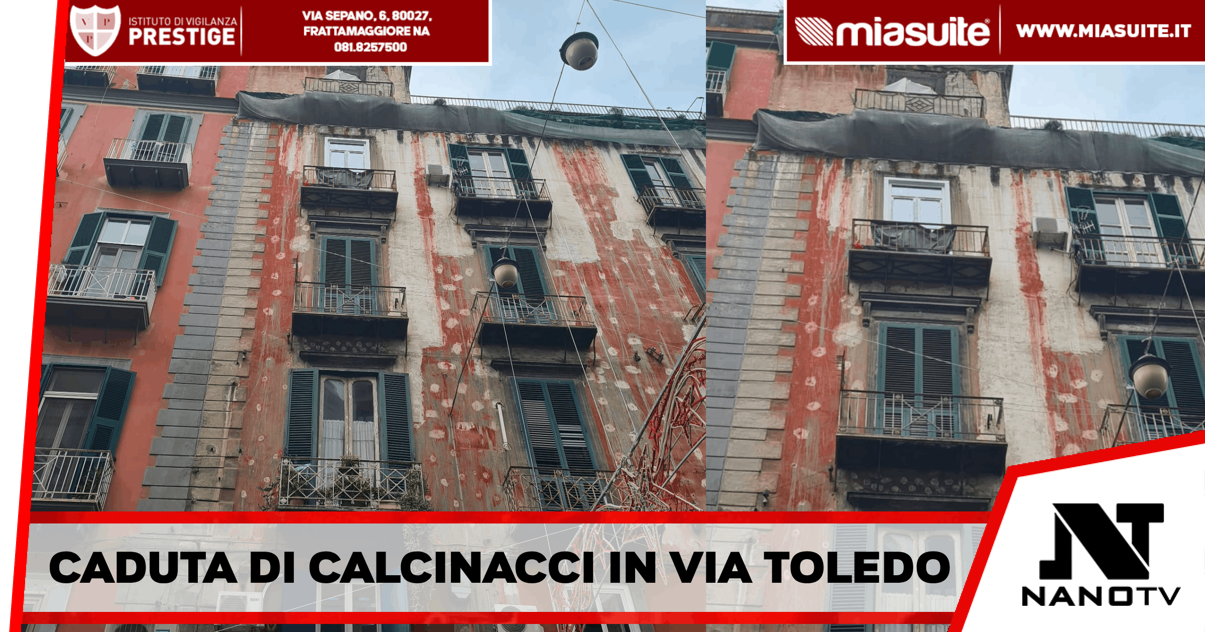 Napoli – Continua l’emergenza Maltempo: caduta di calcinacci in via Toledo