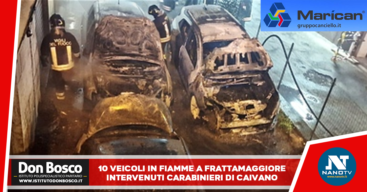 Incendio concessionaria a Frattamaggiore: 10 veicoli a fuoco. Indagini in corso per stabilire matrice