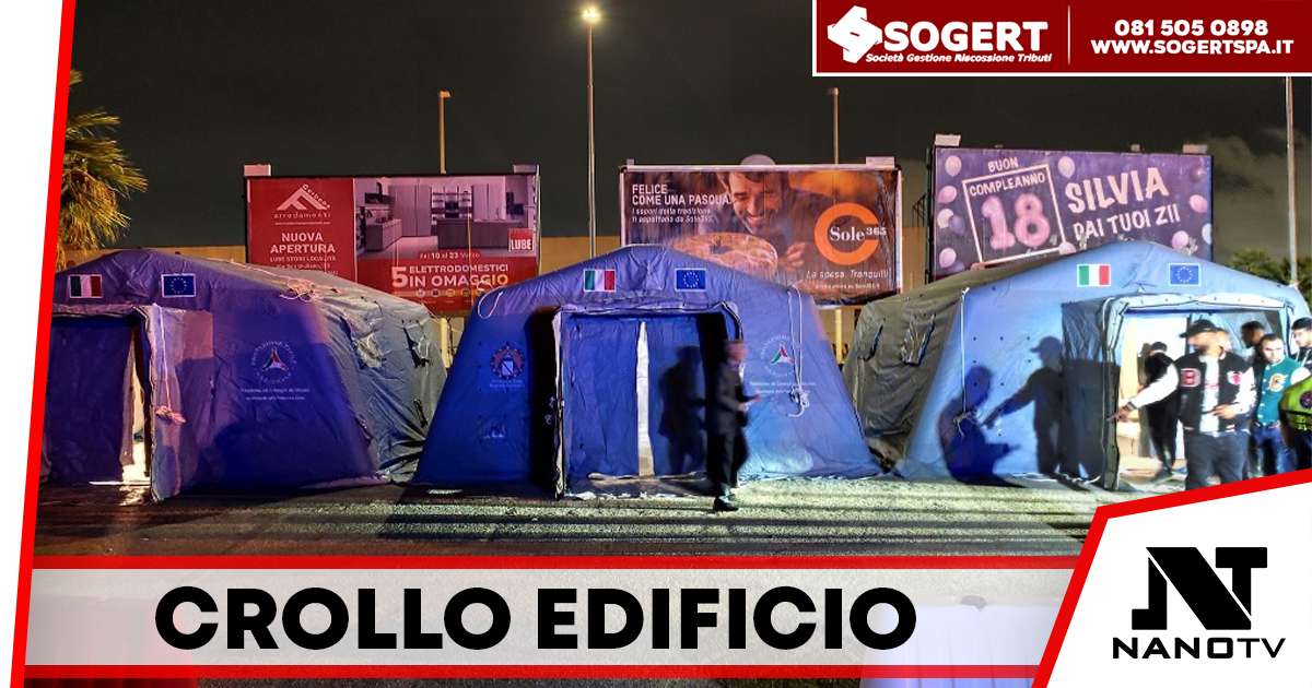 Crolla parte di un edificio a Orta di Atella: famiglie evacuate, montata una tendopoli d’emergenza