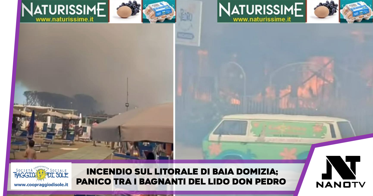 Incendio sul litorale di Baia Domizia: panico tra i bagnanti del Lido Pedro