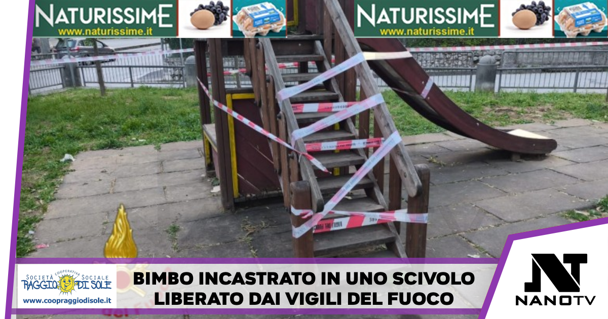Bimbo incastrato in uno scivolo, liberato dai vigili del fuoco Nell’Avellinese. Il piccolo ha quattro anni e mezzo, illeso
