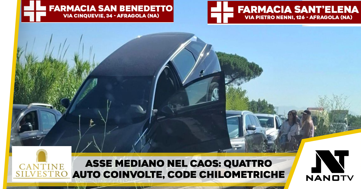 Maxi Tamponamento sull’Asse Mediano tra Giugliano e Qualiano: Quattro Auto Coinvolte, Traffico in Tilt