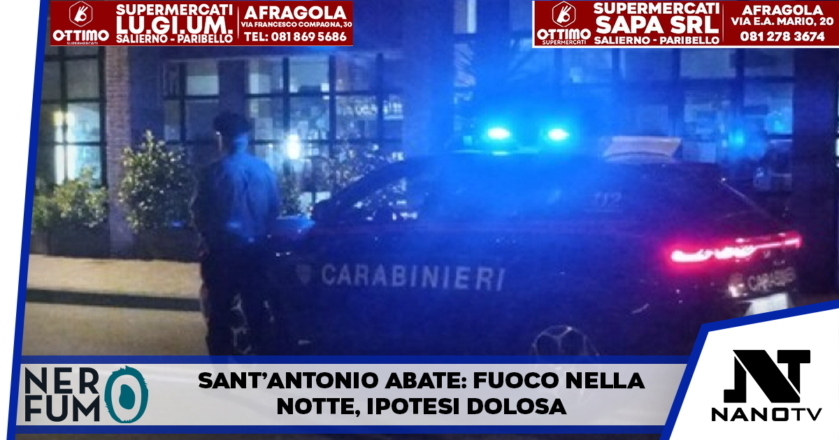 Incendio a Sant’Antonio Abate: danneggiata la tenda di un bar, indagini in corso