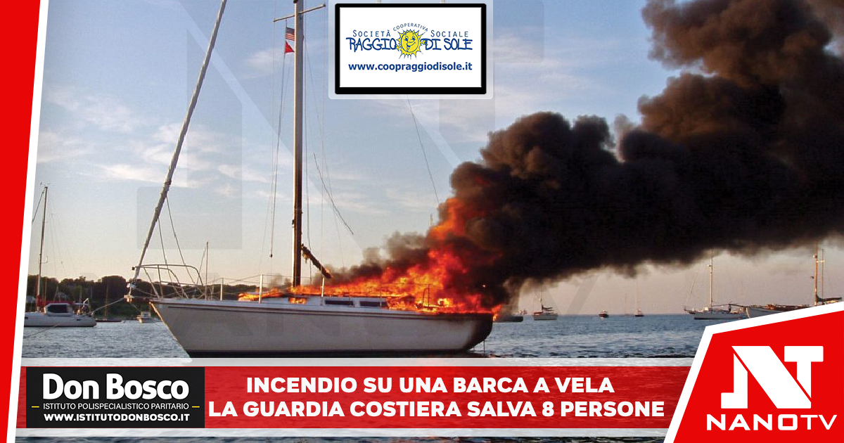 Incendio su una barca a vela, la Guardia costiera salva 8 persone Al largo di Punta Campanella, in Campania