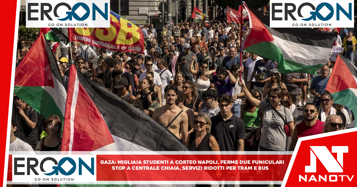 Gaza: migliaia studenti a corteo Napoli, ferme 2 funicolari Stop a Centrale e Chiaia, servizi ridotti per tram e bus