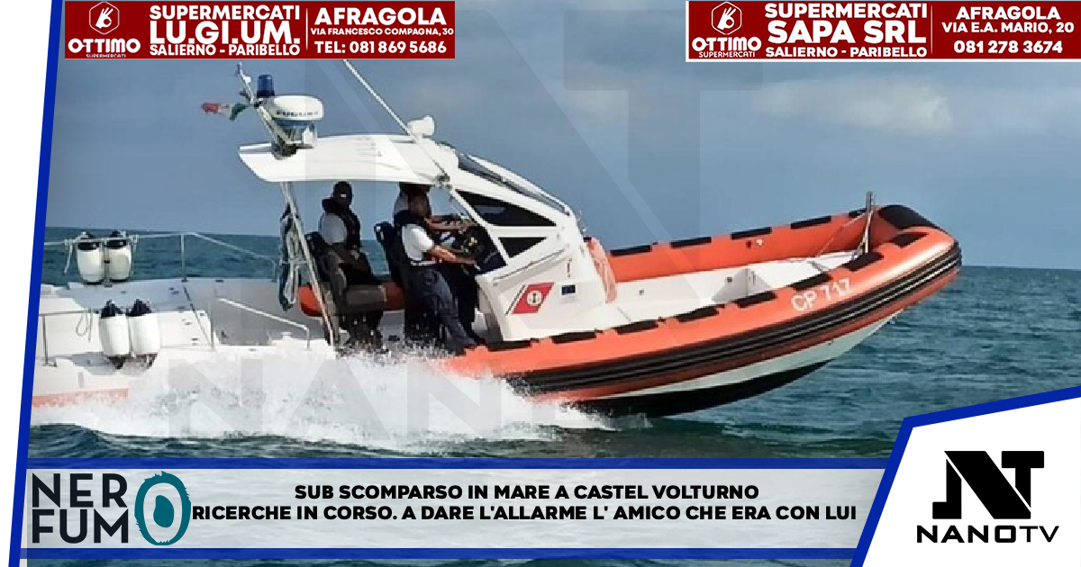 Sub scomparso in mare Castel Volturno, ricerche in corso A dare l’allarme l’amico che era con lui