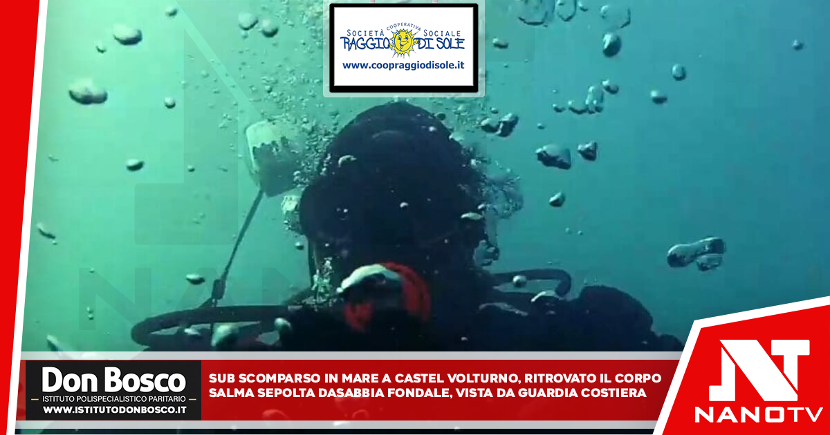 Sub scomparso in mare Castel Volturno, ritrovato il corpo Salma sepolta da sabbia fondale, vista da Guardia Costiera