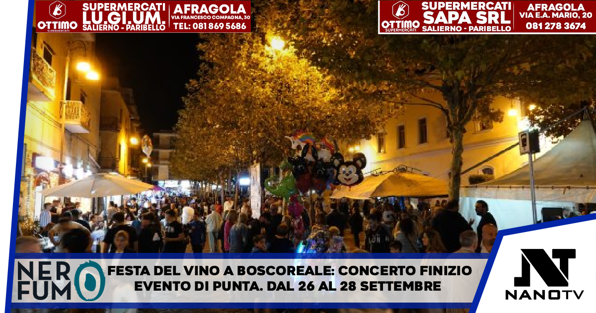 Festa del Vino a Boscoreale:concerto Finizio evento di punta Dal 26 al 28 settembre: il sabato spazio al suono delle tammorre