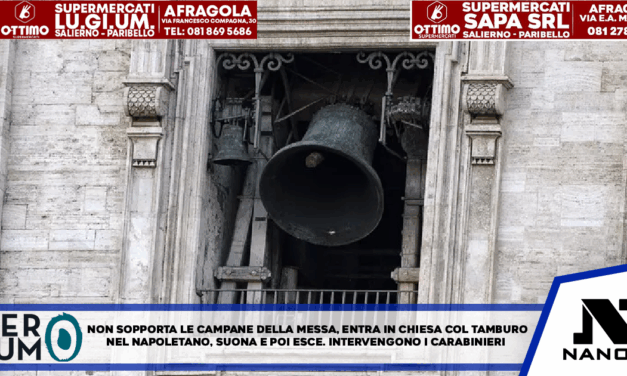 Non sopporta le campane della messa, entra in chiesa col tamburo Nel Napoletano, suona e poi esce. Intervengono i Carabinieri