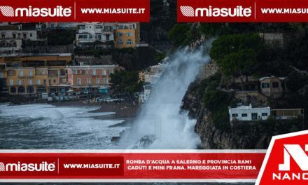 Bomba d’acqua a Salerno e provincia: rami caduti e mini frana in via Fra Generoso, mareggiata in Costiera