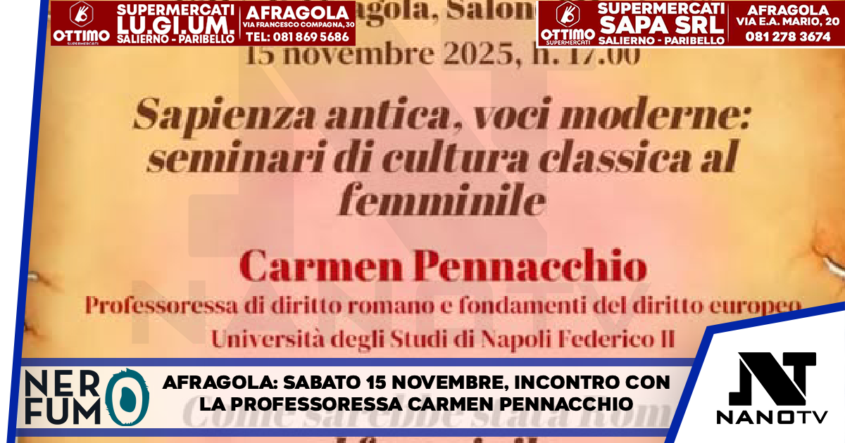 Afragola: 15 novembre al Salone “Moriani” incontro con la Professoressa Carmen Pennacchio