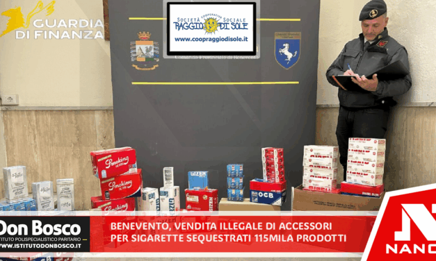Benevento, vendita illegale di accessori per sigarette: sequestrati 115mila prodotti e sanzionate due persone