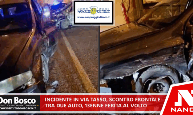 Incidente in via Tasso, scontro frontale tra auto: 13enne ferita al volto