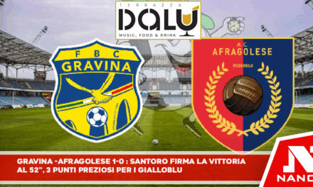 Gravina-Afragolese 1-0 : Santoro firma la vittoria al 52’. Tre punti preziosi per i gialloblù