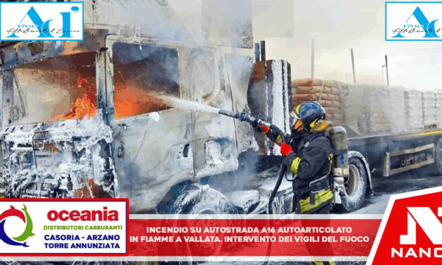 Incendio su Autostrada A16, autoarticolato in fiamme a Vallata: intervento dei Vigili del Fuoco