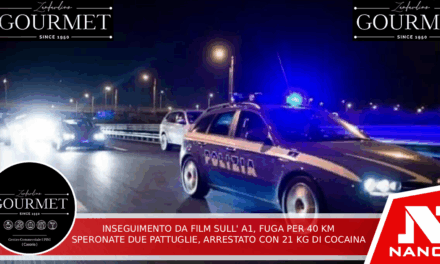 Inseguimento da film sull’A1: fuga per 40 chilometri, speronate 2 pattuglie. Arrestato con 21 kg di cocaina