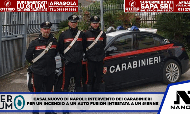 *CASALNUOVO DI NAPOLI : intervento dei carabinieri per un incendio a un auto Fusion intestata a un 51enne
