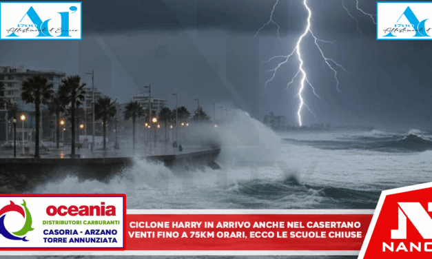 Ciclone Harry in arrivo anche sul casertano. Venti fino a 75 km orari: ecco le scuole chiuse