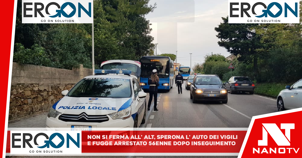 Non si ferma all’alt, sperona l’auto dei vigili e fugge: arrestato 56enne dopo inseguimento