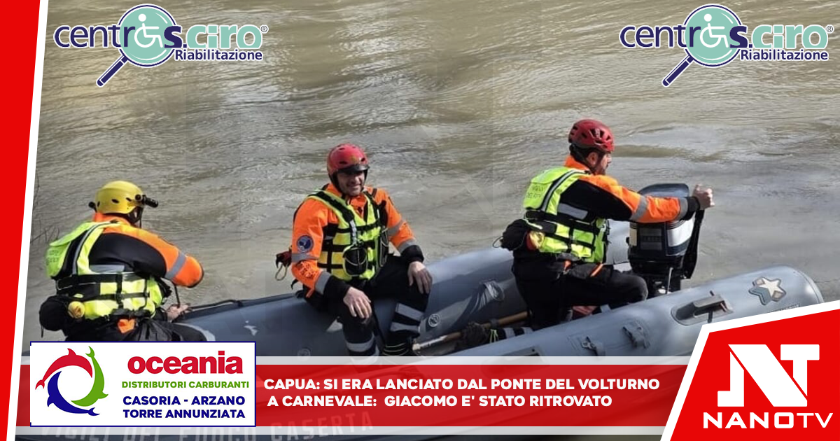 Si era lanciato dal Ponte nel Volturno durante il Carnevale: Giacomo è stato ritrovato