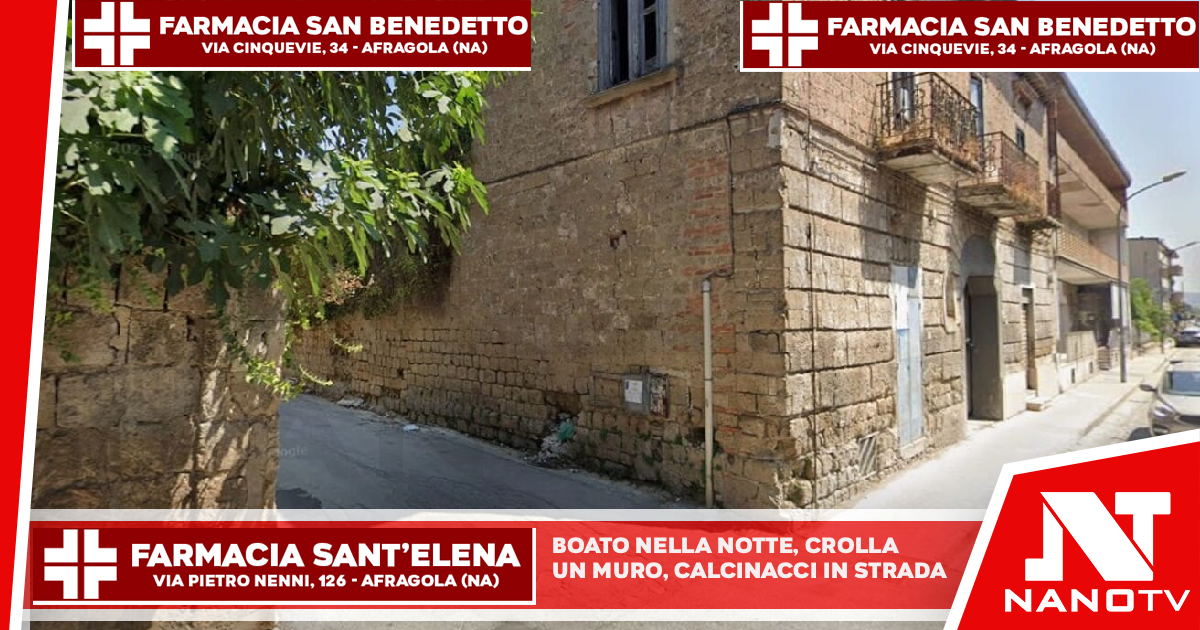 Boato nella notte: crolla un muro, calcinacci in strada