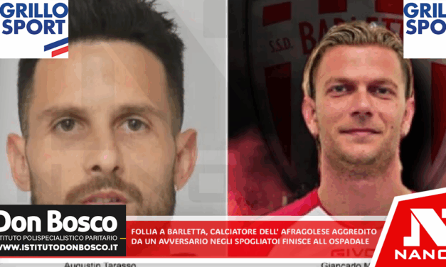 Follia a Barletta, calciatore dell’Afragolese aggredito da un avversario negli spogliatoi finisce in ospedale